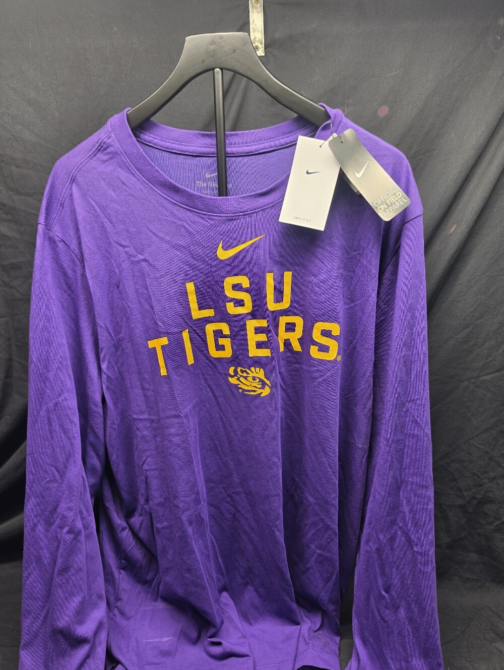 NWT Nike LSU Tigers Dri-FIT Long Sleeve Shirt Men's XXL 2XL Purple Gold